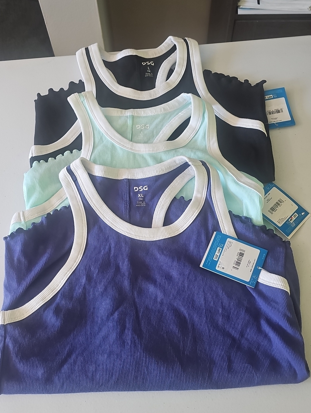 DSG Ribbed Racerback Tanks - Purple, Mint, Black (3-Pack)